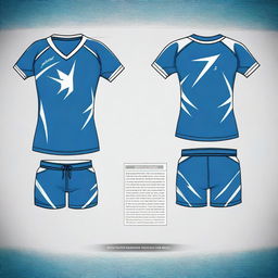 A volleyball jersey design featuring a natural blue color scheme with a lightning motif