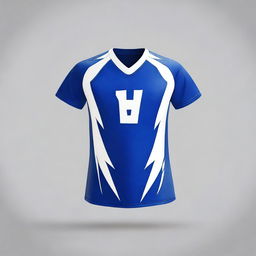 A volleyball jersey design featuring a blue color scheme with a lightning motif