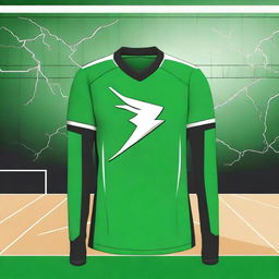 A volleyball jersey design featuring a green color scheme with a lightning motif