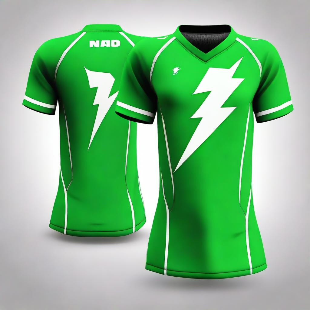 A volleyball jersey design featuring a green color scheme with a lightning motif