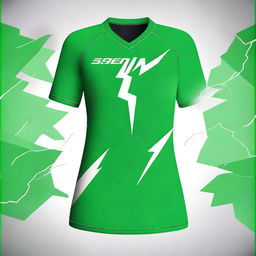 A volleyball jersey design featuring a green color scheme with a lightning motif