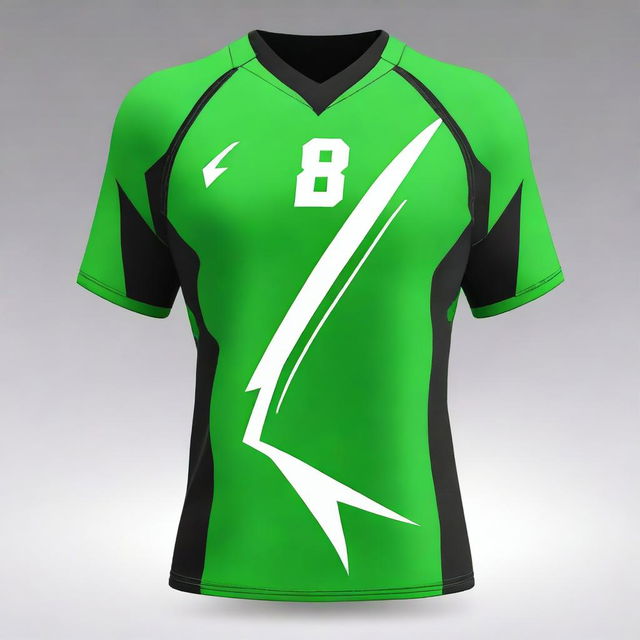 A volleyball jersey design featuring a natural green color scheme with a lightning motif