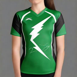 A volleyball jersey design featuring a natural green color scheme with a lightning motif