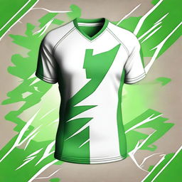 A volleyball jersey design featuring a natural green color scheme with a lightning motif