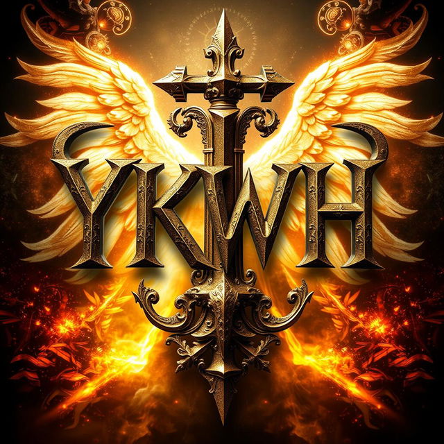 Create a cinematic and highly detailed graphic that features the acronym YKWH, which stands for Yahweh