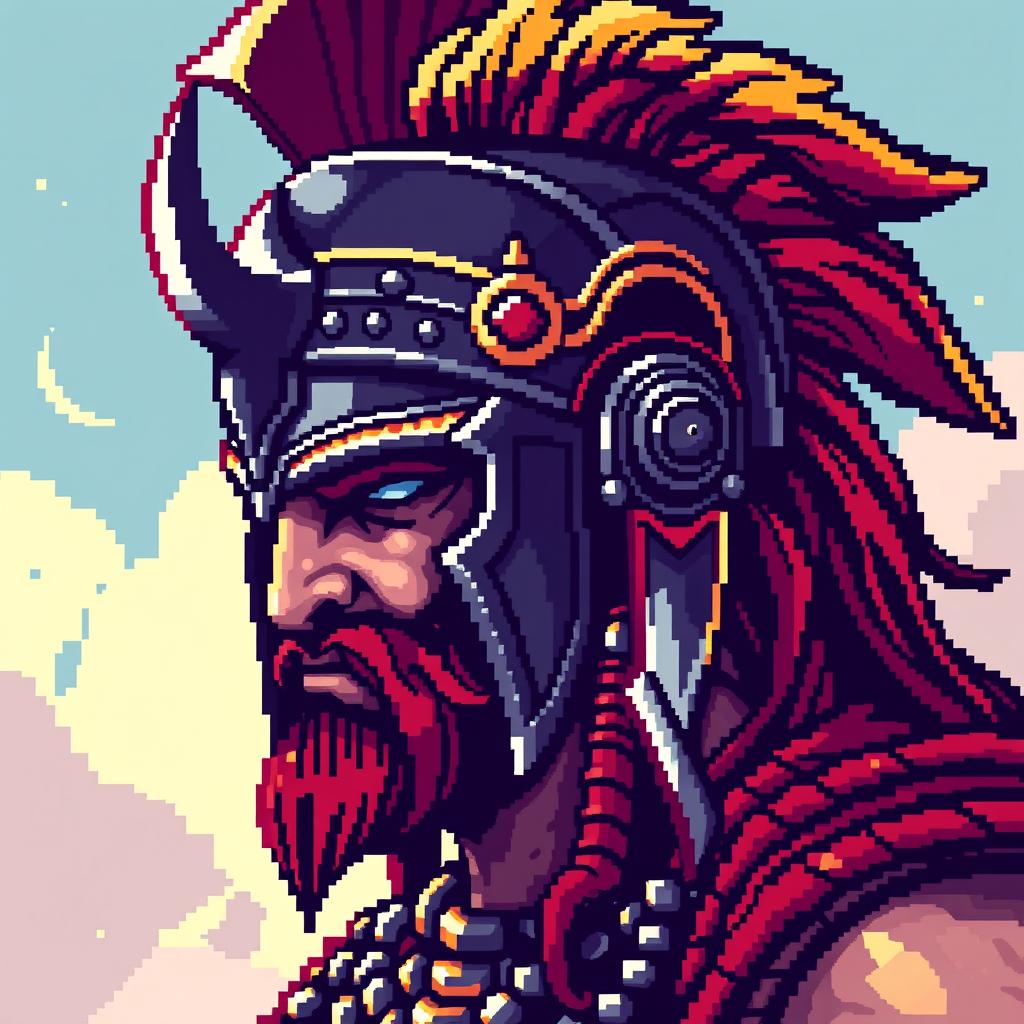 Ares, the god of war, wearing a detailed helmet, depicted in the style of Avatar