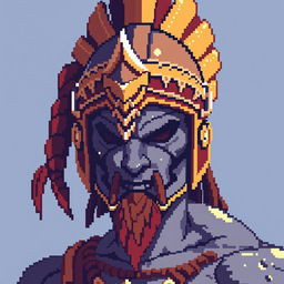 Ares, the god of war, wearing a detailed helmet, depicted in the style of Avatar