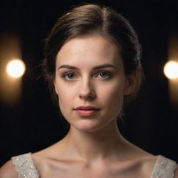 Portrait of a sophisticated and elegant young woman, romantically illuminated, her facial expression indicating internal conflict reflecting her misunderstanding with society.