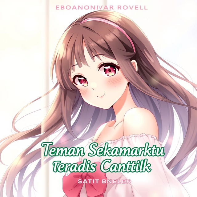 A beautiful anime girl character on the cover of a novel titled 'Teman Sekamarku Ternyata Gadis Cantik'