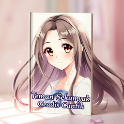 A beautiful anime girl character on the cover of a novel titled 'Teman Sekamarku Ternyata Gadis Cantik'