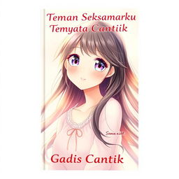 A beautiful anime girl character on the cover of a novel titled 'Teman Sekamarku Ternyata Gadis Cantik'