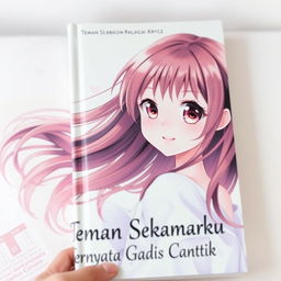 A beautiful anime girl character on the cover of a novel titled 'Teman Sekamarku Ternyata Gadis Cantik'