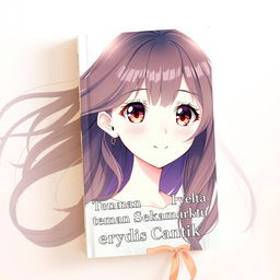 A beautiful anime girl character on the cover of a novel titled 'Teman Sekamarku Ternyata Gadis Cantik'