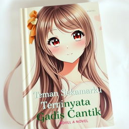 A beautiful anime girl character on the cover of a novel titled 'Teman Sekamarku Ternyata Gadis Cantik'