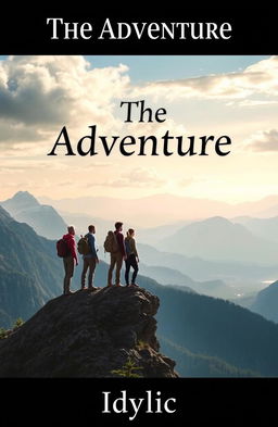 A book cover featuring a group of companions standing at the top of a mountain, looking over an epic landscape of scenery