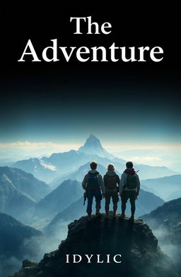 A book cover featuring a group of companions standing at the top of a mountain, looking over an epic landscape of scenery