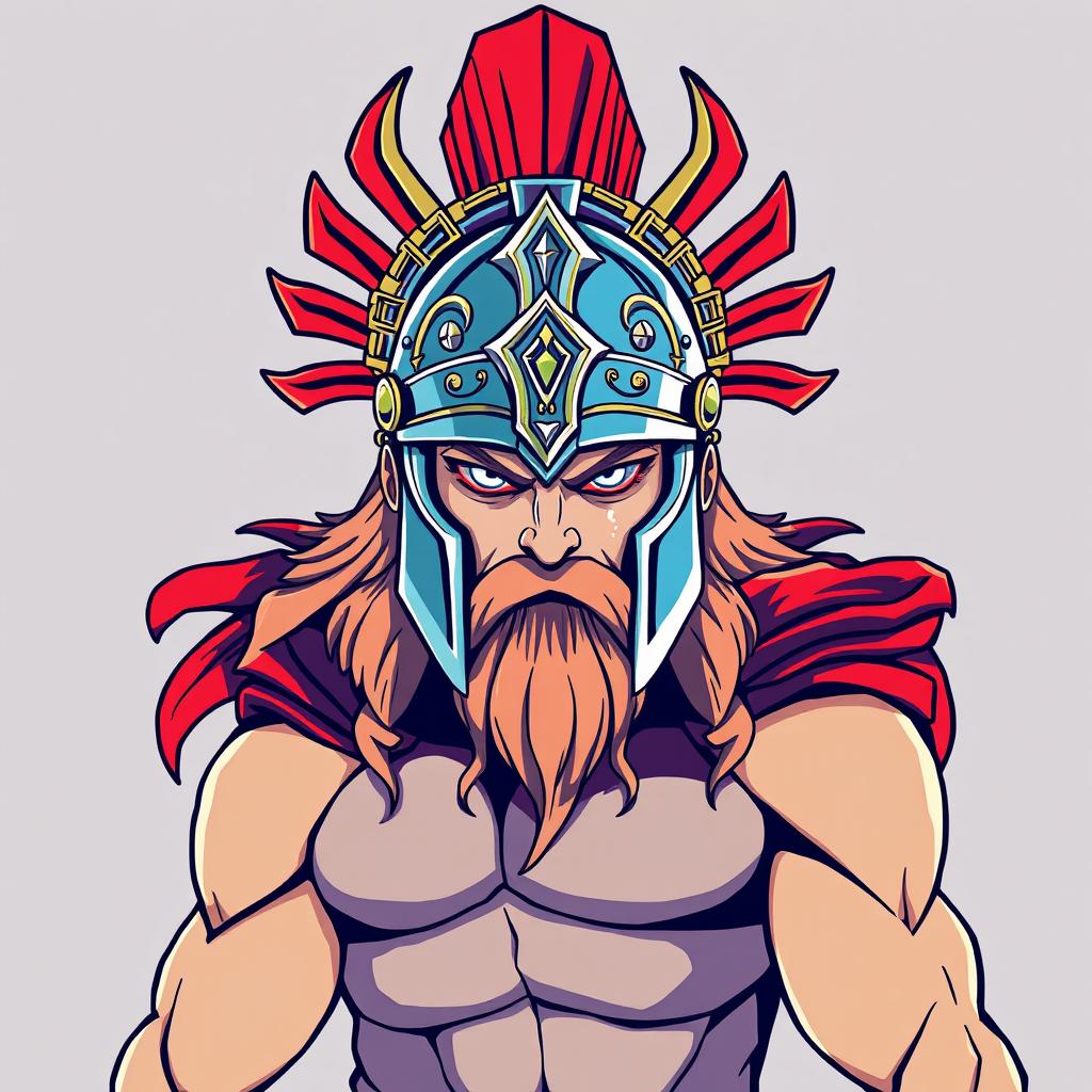 Ares, the god of war, depicted wearing an intricately designed helmet