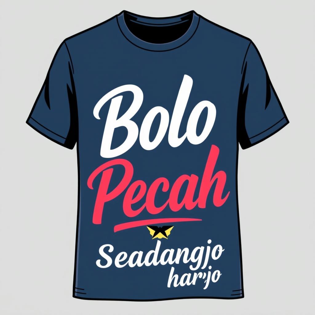 A t-shirt design featuring the text 'Bolo Pecah' and 'Sendang harjo'