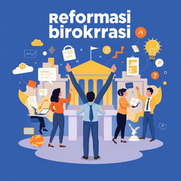 A vibrant and engaging illustration representing 'reformasi birokrasi', showcasing the transformation and modernization of a bureaucratic system