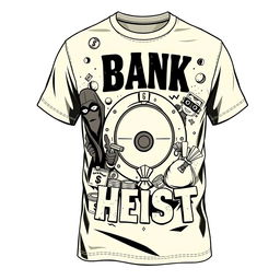 Design a cream-colored shirt with the theme 'bank money heist'