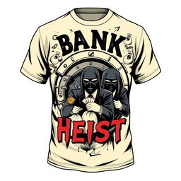 Design a cream-colored shirt with the theme 'bank money heist'