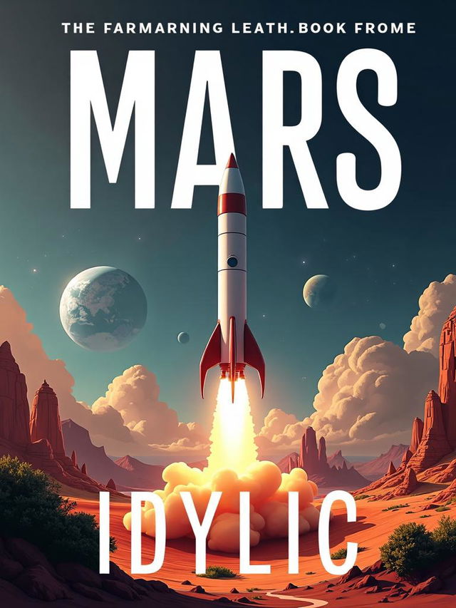 Book cover with a rocketship launching from a lush, terraformed Martian landscape, Earth in the background, title 'MARS' at the top, and author 'IDYLLIC' at the bottom, all in strong white font