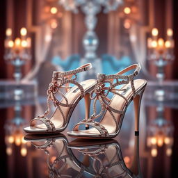 A detailed image of fancy high sandals with an elegant and luxurious design