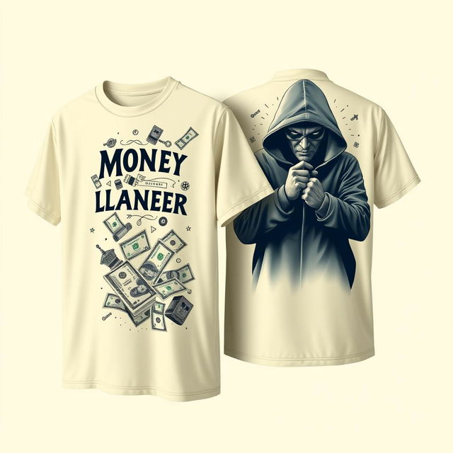 Create a cream-colored shirt design featuring a money laundering theme