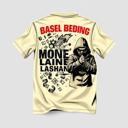 Create a cream-colored shirt design featuring a money laundering theme