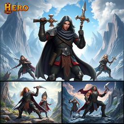 Create a series of images featuring different Hero Forge 3D characters in various dynamic and adventurous poses