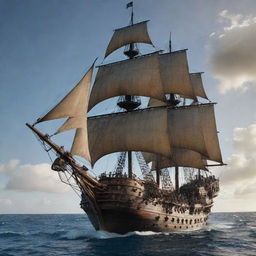 A ship in the flair of Pirates of the Caribbean, imbued with spectacular phantom energy, intricately detailed and insanely complex.