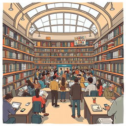 A detailed illustration of a public library, showcasing its importance to society and the public library movement