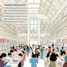 A detailed illustration of a public library, showcasing its importance to society and the public library movement