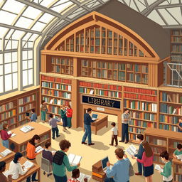 A detailed illustration of a public library, showcasing its importance to society and the public library movement