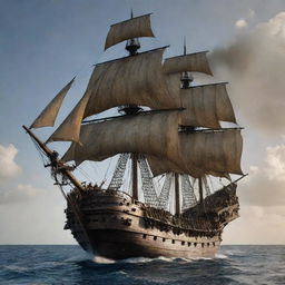 A ship in the flair of Pirates of the Caribbean, imbued with spectacular phantom energy, intricately detailed and insanely complex.