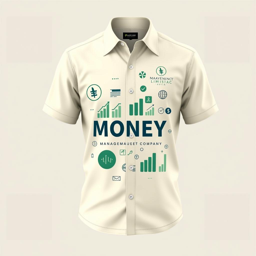 Design a cream-colored shirt with a theme representing a money management company