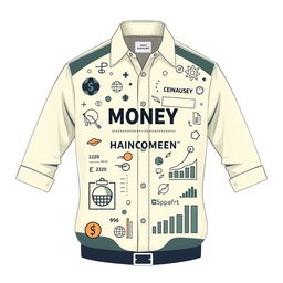 Design a cream-colored shirt with a theme representing a money management company