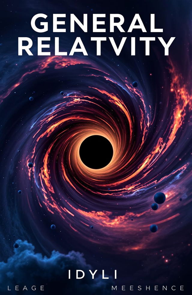 Design a captivating book cover for 'General Relativity' with the subtitle 'Idyllic'