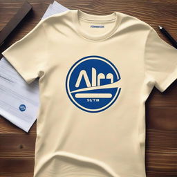 Design a cream-colored t-shirt featuring the logo and branding of 'Advantage SCM', a company that manages financial aspects of supply chain management