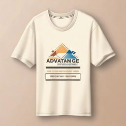 Design a cream-colored t-shirt featuring the logo and branding of 'Advantage SCM', a company that manages financial aspects of supply chain management