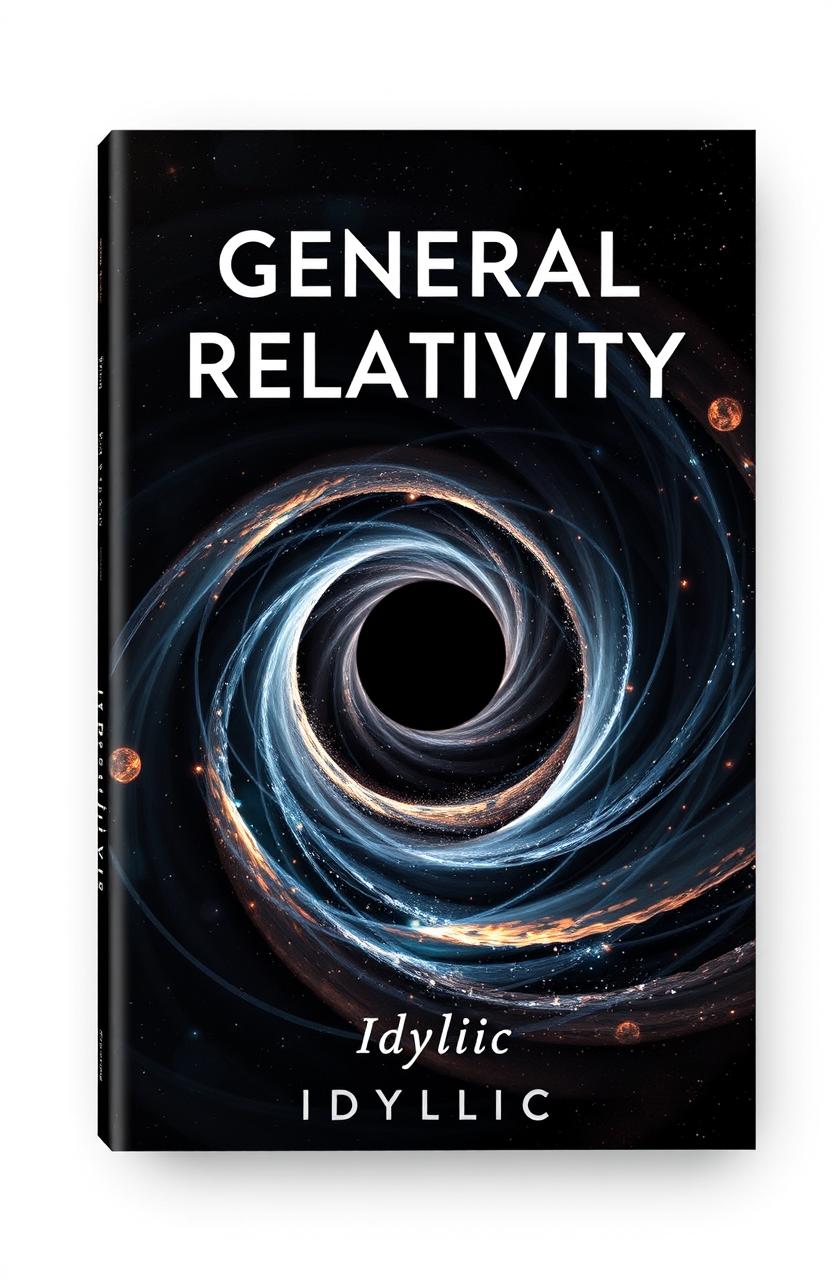 Design a book cover for a book titled 'General Relativity' with the subtitle 'Idyllic'