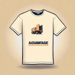 Design a cream-colored t-shirt featuring the logo and branding of 'Advantage SCM', a company specializing in supply chain management