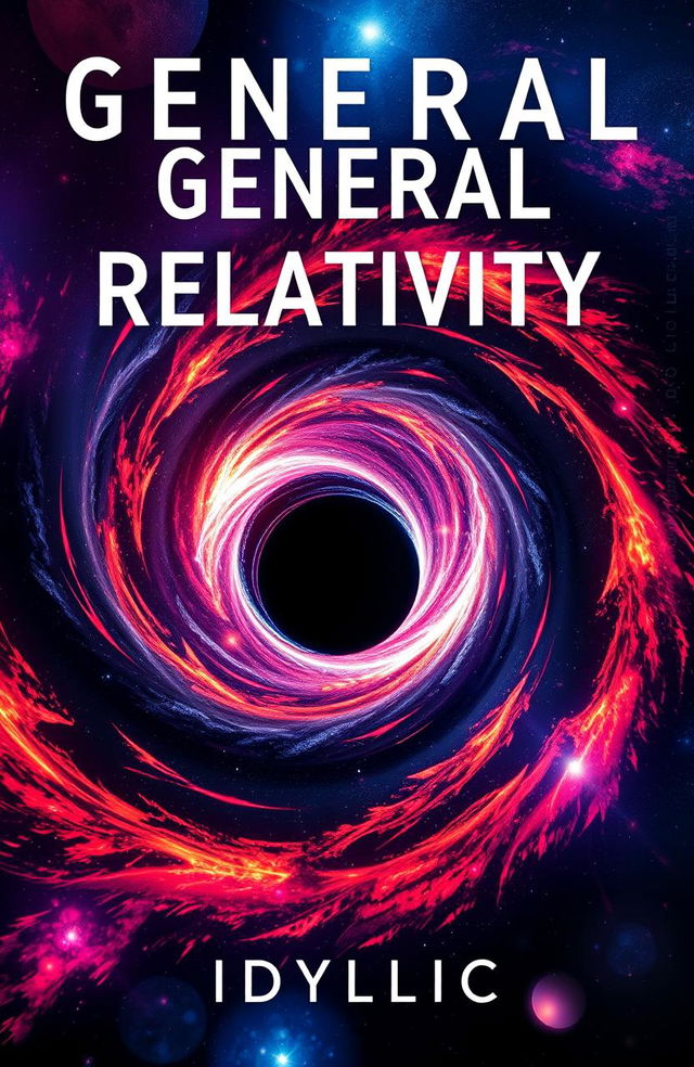 Design a captivating book cover for a book titled 'GENERAL RELATIVITY' with the author name 'IDYLLIC'