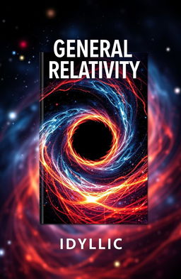 Design a captivating book cover for a book titled 'GENERAL RELATIVITY' with the author name 'IDYLLIC'