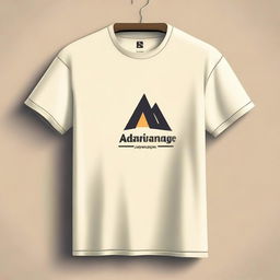 Design a cream-colored t-shirt featuring the logo and branding of 'Advantage SCM', a company specializing in supply chain management