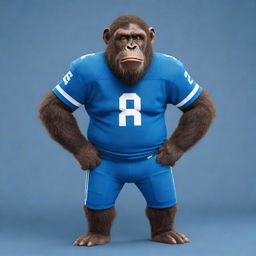 A cartoon-style, friendly ape wearing a Detroit Lions jersey, standing proudly.