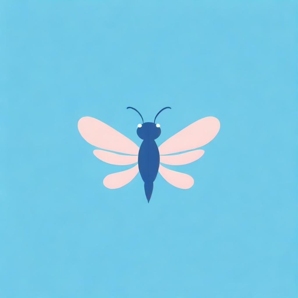 Design a cute and whimsical logo featuring a dragonfly-bird hybrid with expressive eyes. The logo should have the words 'Web Design' and utilize a blue-pink color palette.