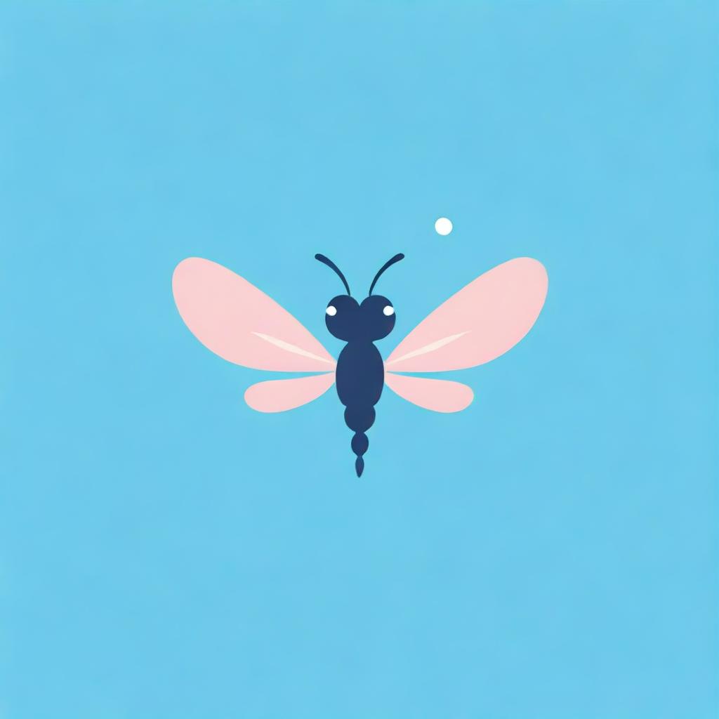 Design a cute and whimsical logo featuring a dragonfly-bird hybrid with expressive eyes. The logo should have the words 'Web Design' and utilize a blue-pink color palette.