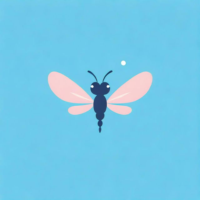 Design a cute and whimsical logo featuring a dragonfly-bird hybrid with expressive eyes. The logo should have the words 'Web Design' and utilize a blue-pink color palette.