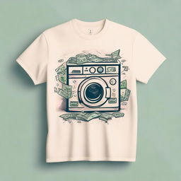 A cream-colored shirt with a playful and creative design featuring the theme of money laundering